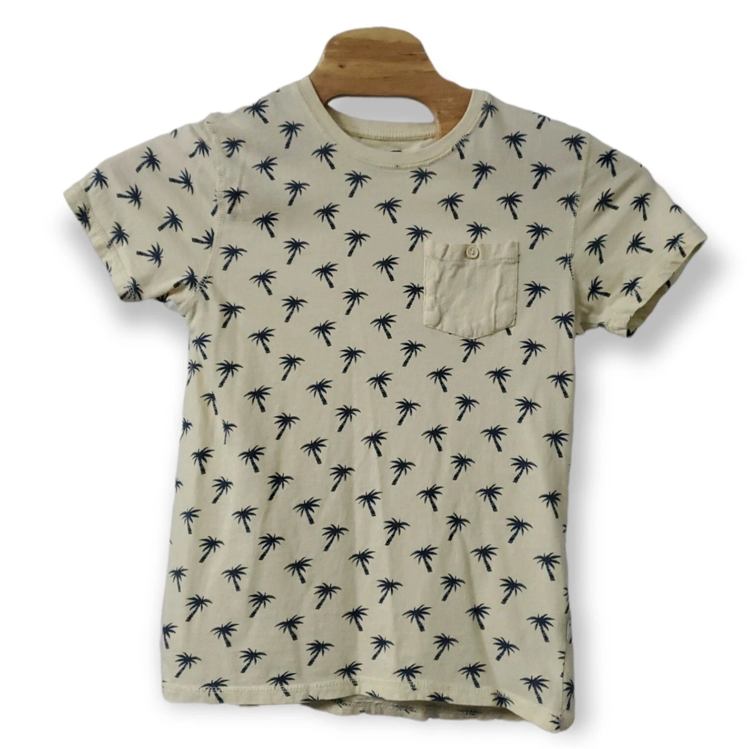 Creative Destruction Palm Tree Mens T Shirt Med Yellow Short Sleeve Pocket Tee