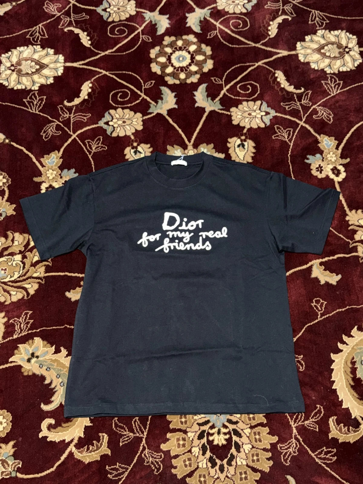 Dior for My Real Friends Black T-Shirt Short Sleeve Crew Neck Cotton Size Medium