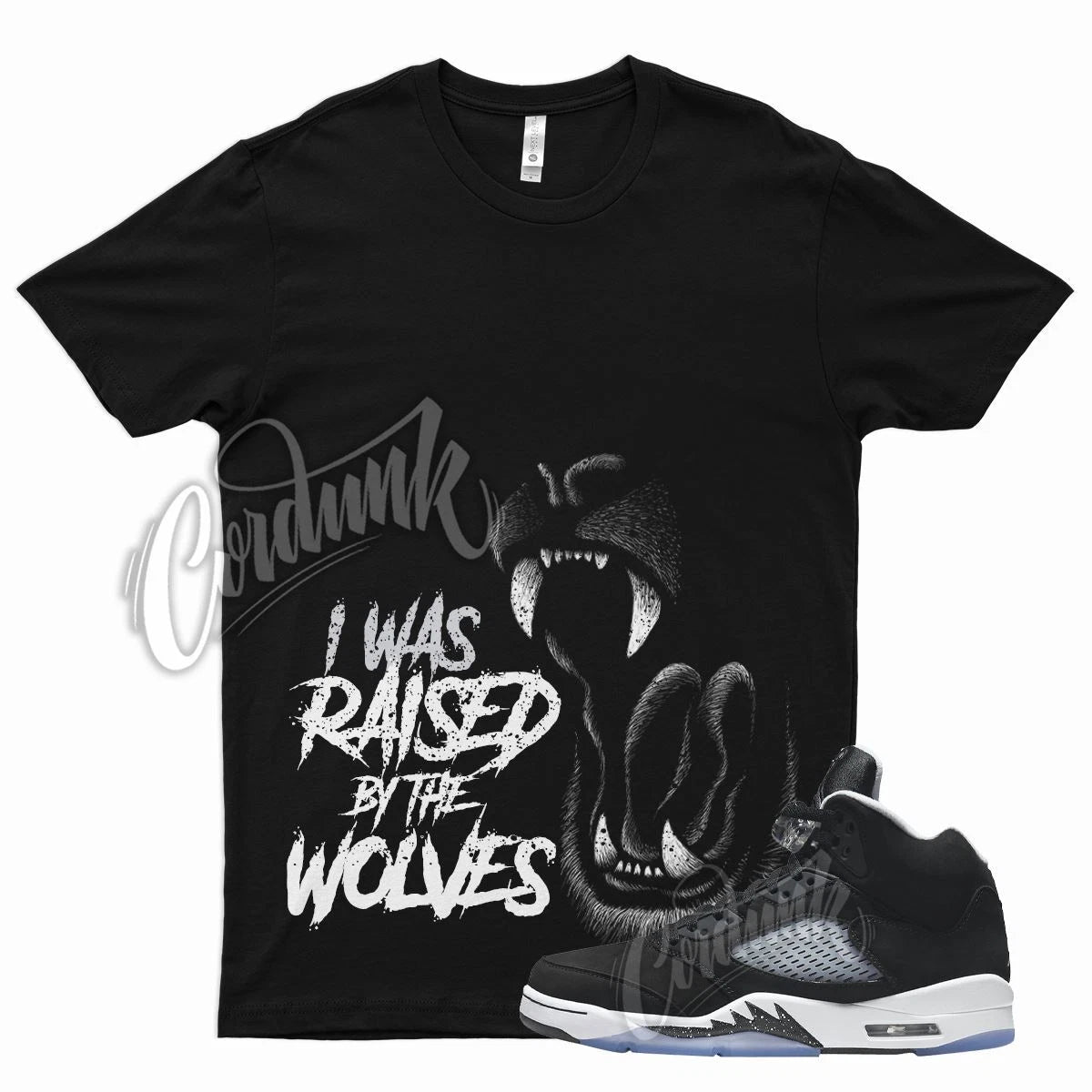 Black WOLVES Shirt for J1 5 Oreo Pure White Cool Grey Moonlight Atlanta