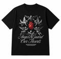 Angels Guard Our Hearts T-Shirt Renaissance Art Graphic Tee Heart Black UK