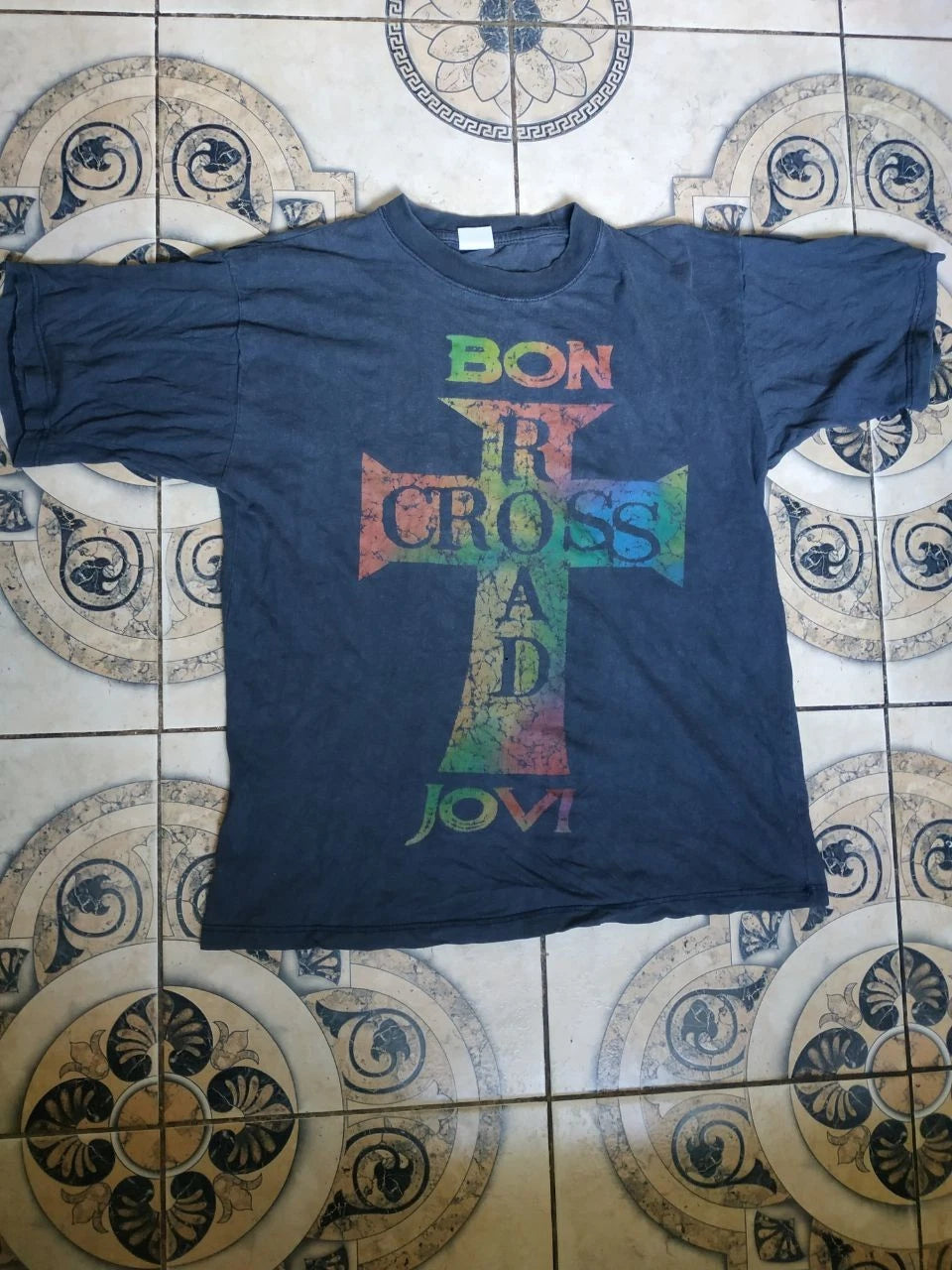 Vintage 90s Bon Jovi Cross Road Tour Tee XL Faded Black Band Shirt Rare