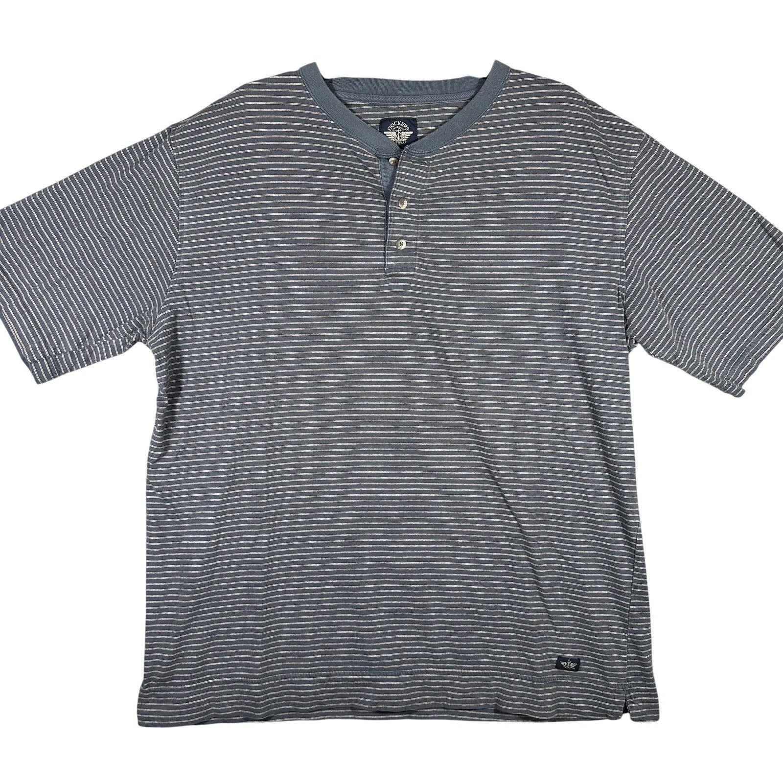 VINTAGE 90s Dockers Levis Henley Shirt Mens XL Gray Striped Grunge Skater Boxy