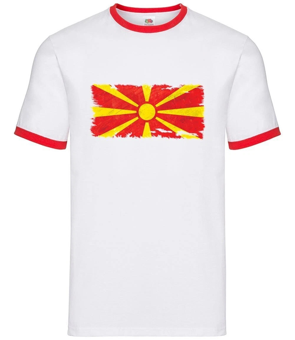 Grunge Flag of Macedonia - Men's Ringer T-Shirt - Travel Flags