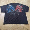 Vintage Y2K Dragon T Shirt Double Sided Graphic Print Distressed Black