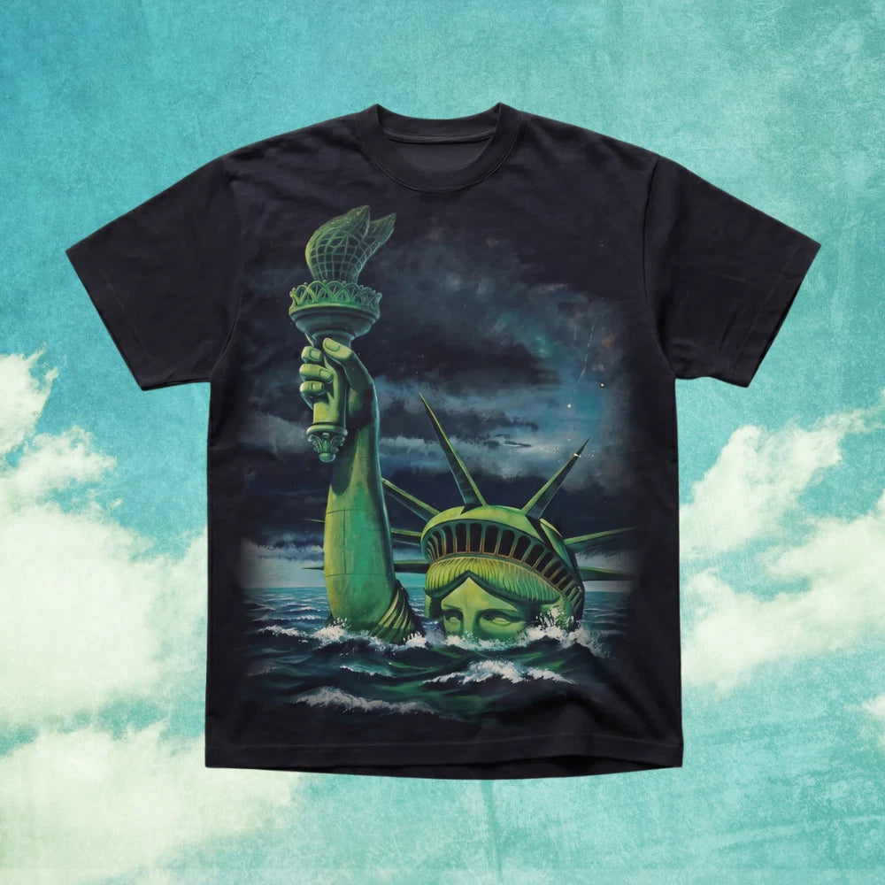 The Sinking Liberty Graphic T-Shirt Statue of Liberty Vintage Art Tee S-5XL