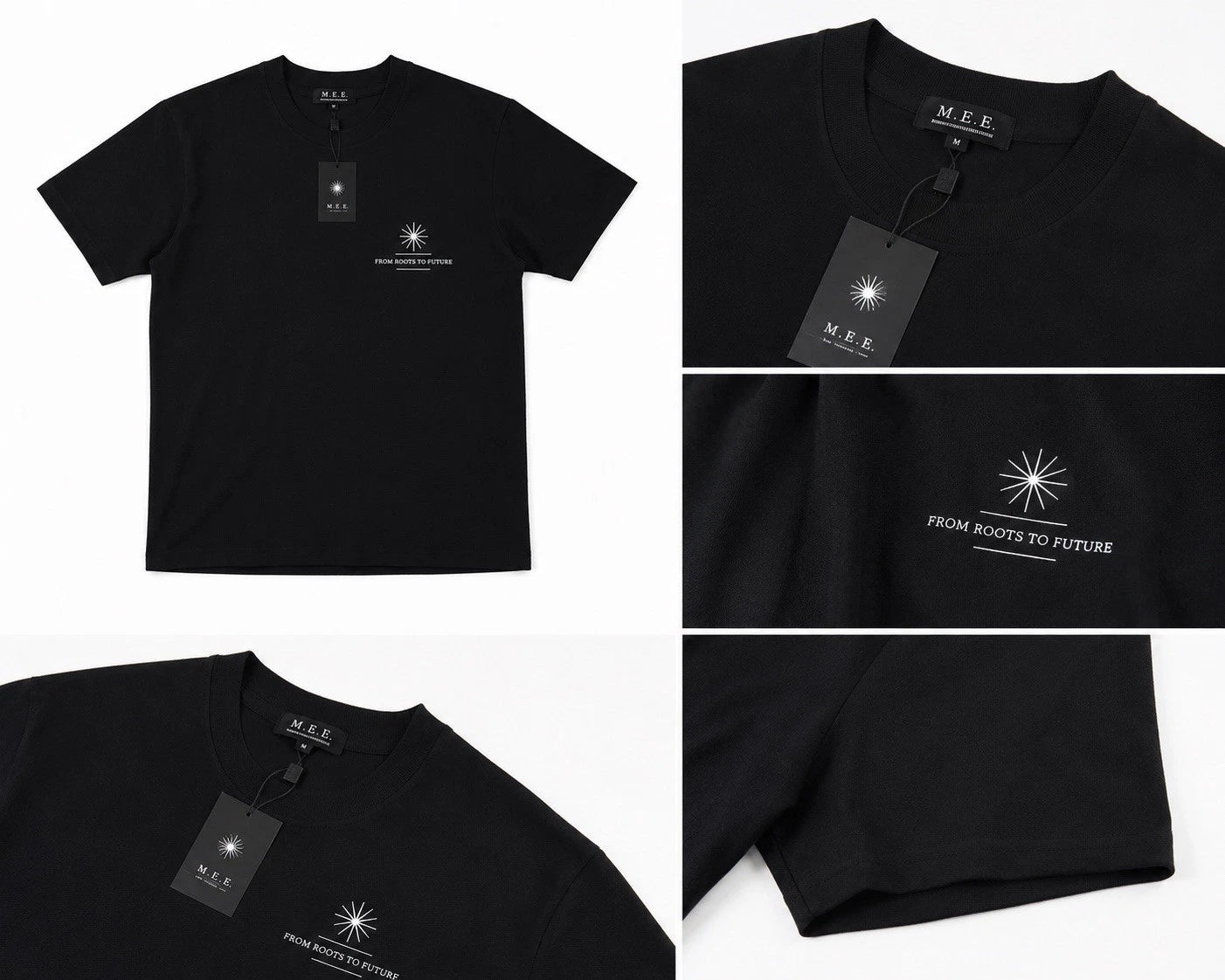 Minimalist M.E.E black T-shirt made from 100% cotton. Soft, breathable