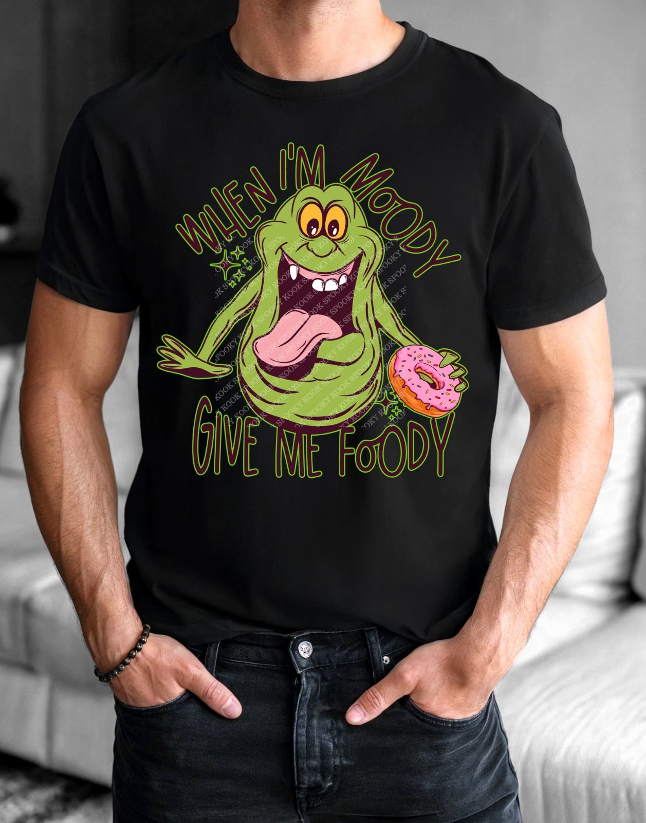 Give Me Foody When Moody Tshirt - Sizes S-5XL -Ghostbusters Slimer Mens Cotton