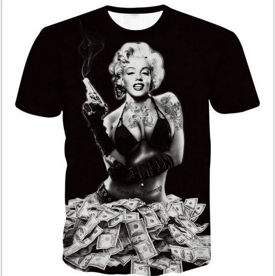T shirt L monochrome Marilyn men s print ladies cool street short sleeve stylish