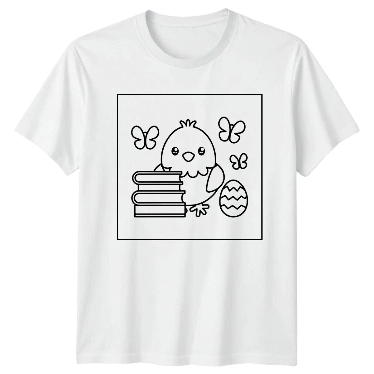 Cute Chick with Books Easter Animals Mens T-Shirt Ladies Tee Graphic