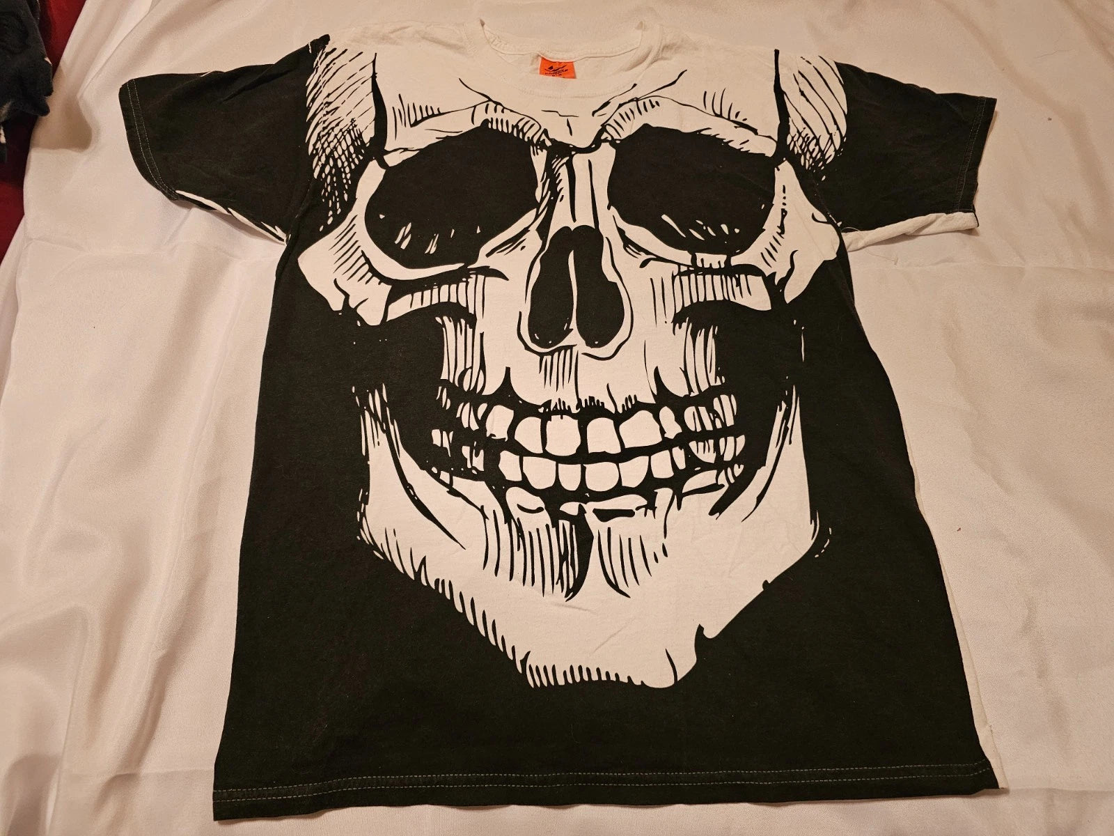 Happy Halloween Black and White Skull Shirt - Adult Size Medium