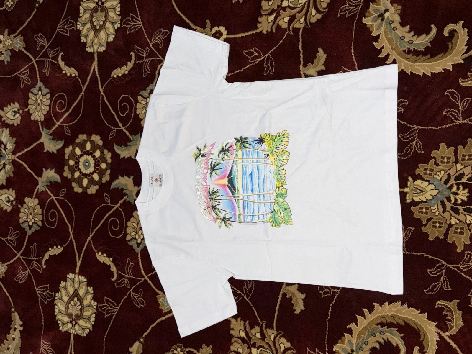 Casablanca Paris Designer Graphic White Cotton Short Sleeve T-Shirt Size Small