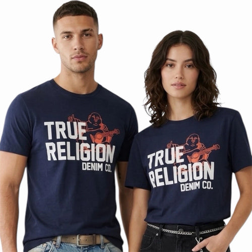 $69 TRUE RELIGION Navy BUDDHA APPROVED Short Sleeve Designer Graphic T-shirt NWT