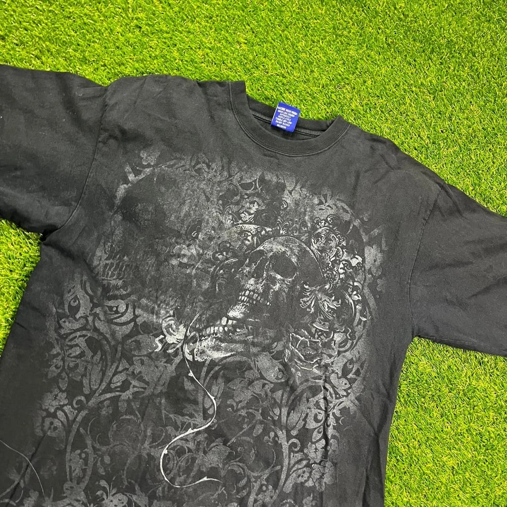 Metal Jeans Skull Graphic Tee 2XL Black Gothic Biker Tattoo T-Shirt Modern
