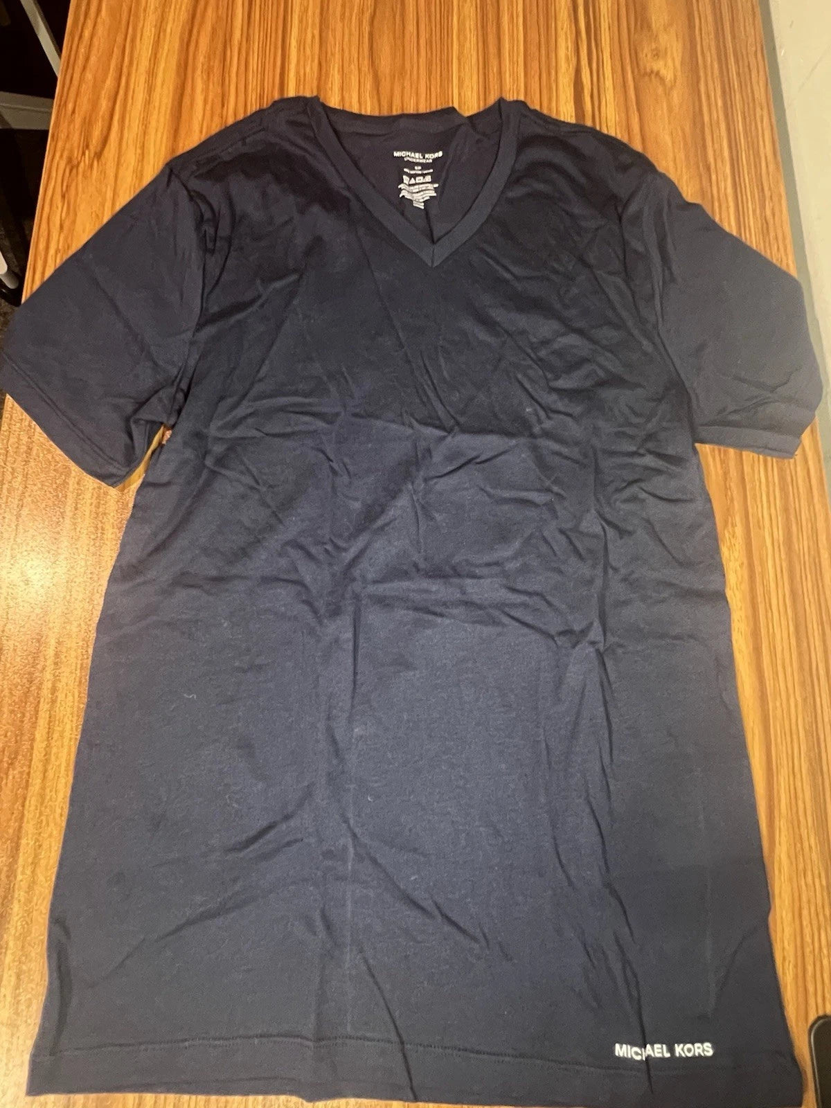Michael Kors Men's Navy Blue Cotton V-Neck Short Sleeve Logo T-Shirt Size S