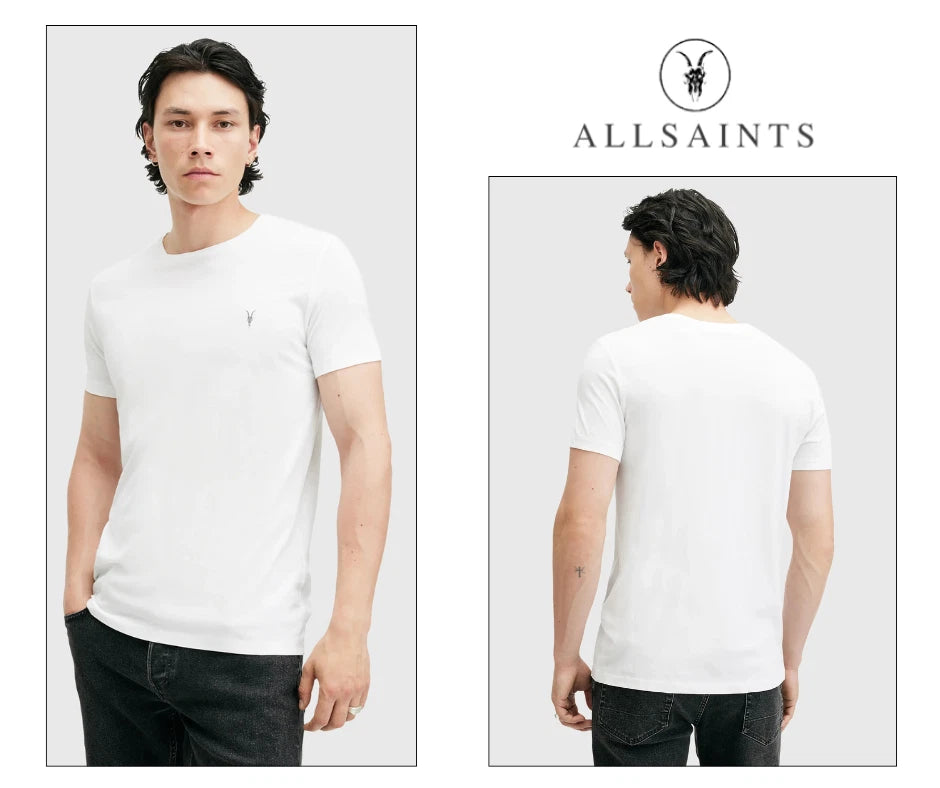 AllSaints Mens Tonic Optic White TShirt Crewneck Top SS Designer T Cotton Tee