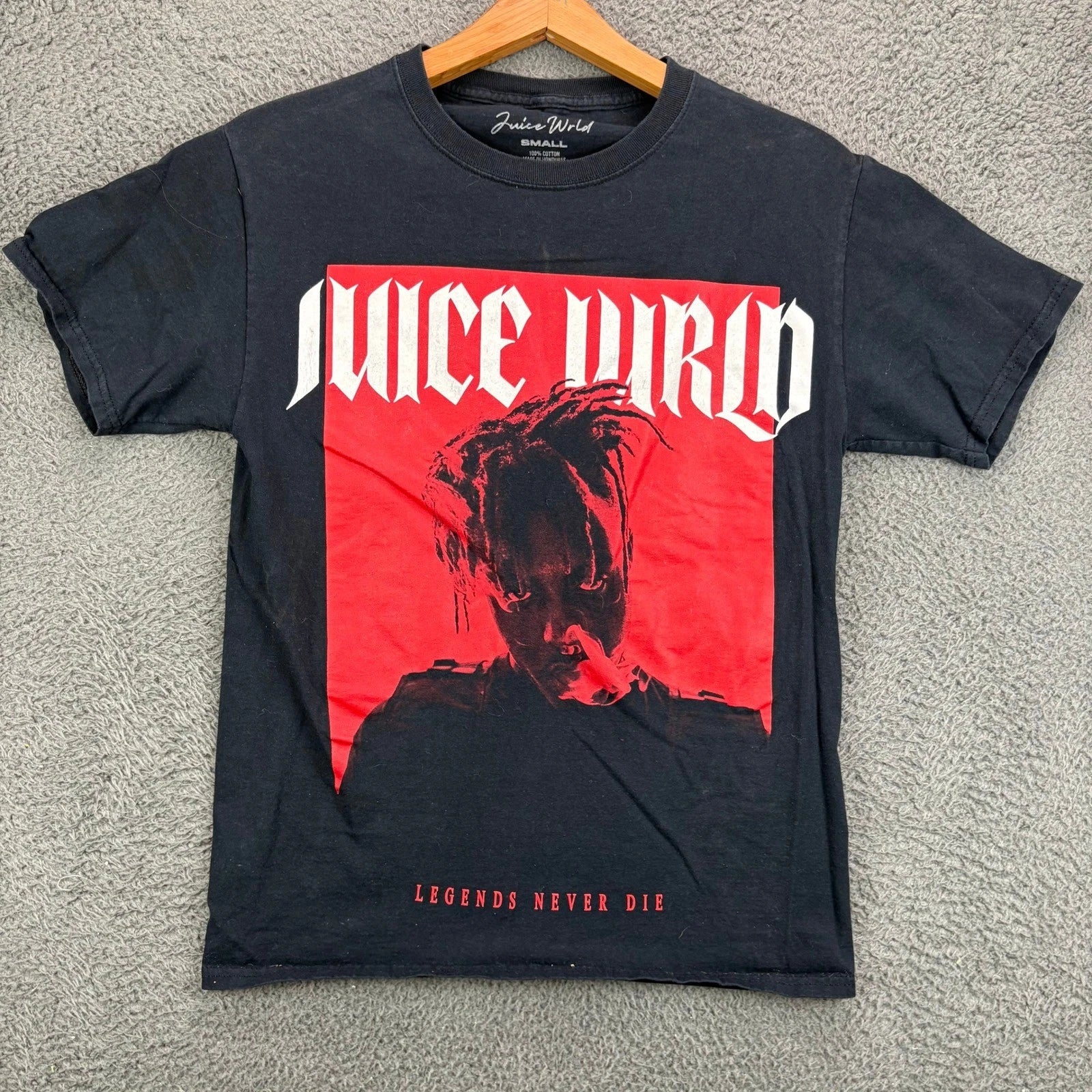 Juice Wrld Legends Never Die Graphic T-Shirt Mens Small Black Red Rap Tee