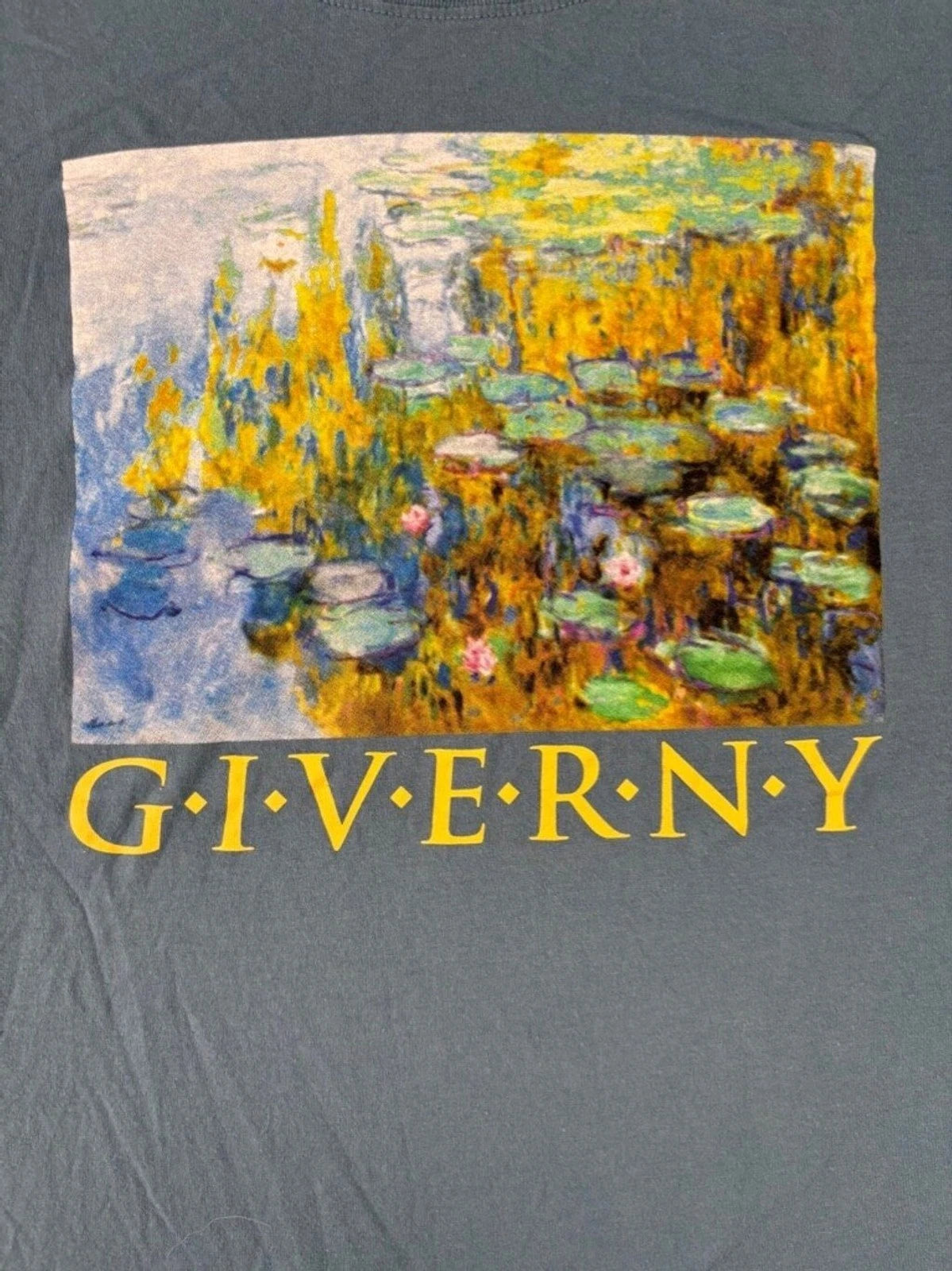 Doe. Giverny painting T-Shirt Men's XL Blue Yellow Wearable art