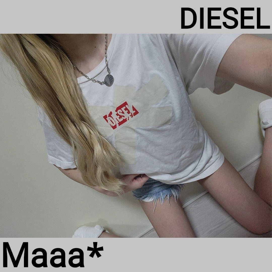 Diesel Logo T-Shirt Men L White Used Stylish Japan