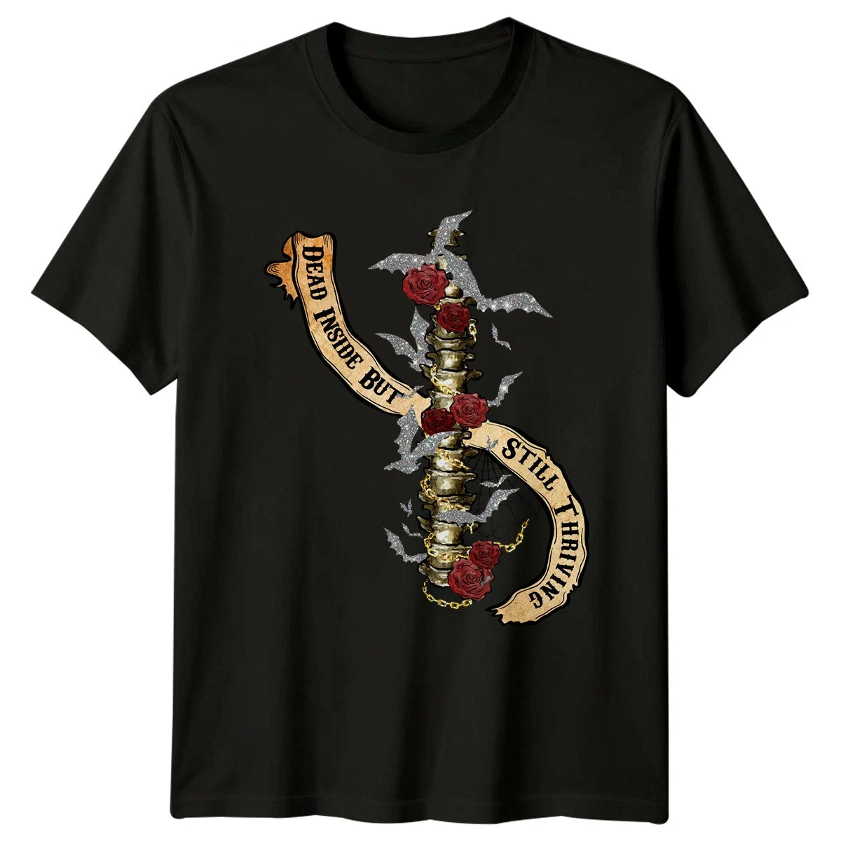 Dead Inside But Still Thriving Womens T-Shirt Skeleton Aesthetic Halloween Gift