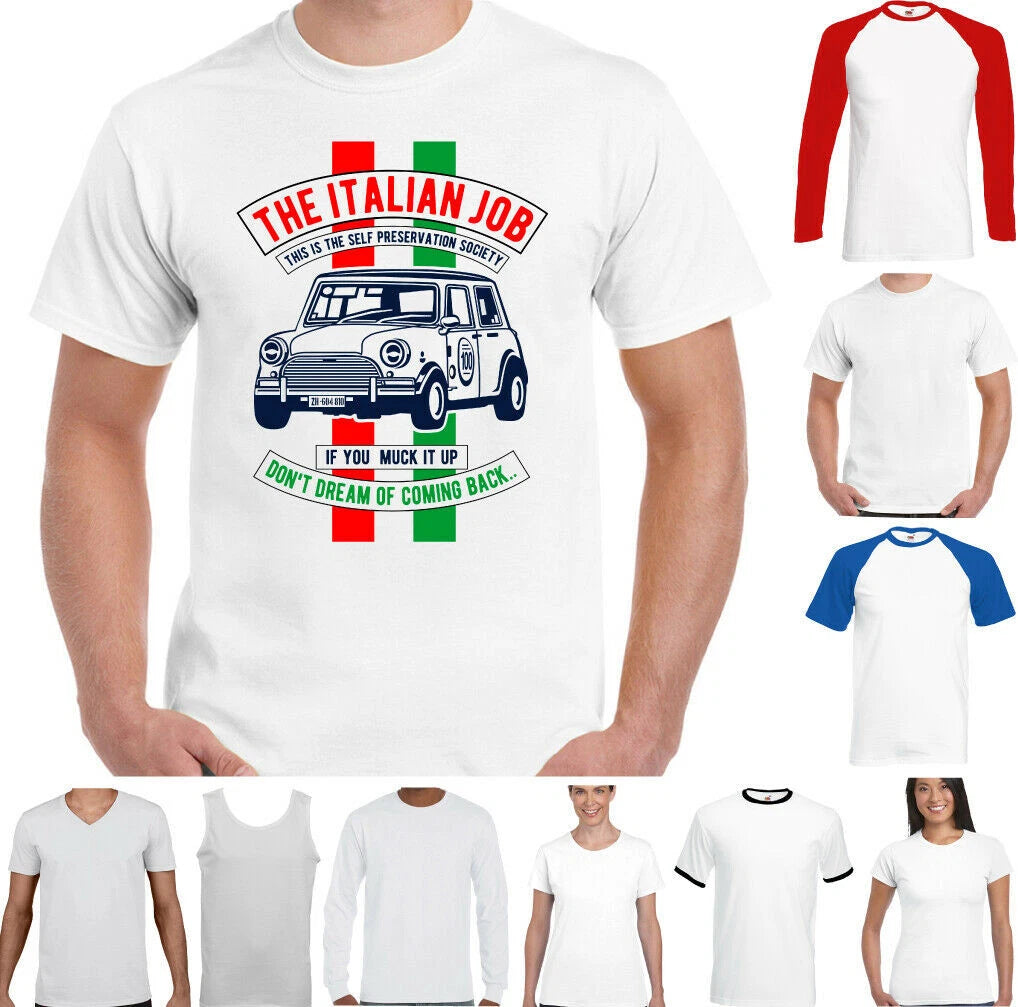 THE ITALIAN JOB T-SHIRT Mens Funny Mini Cooper Movie Classic Car Michael Cane