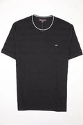 Michael Kors Mens T Shirt Black White L Crew Neck Jacquard Embroidery Striped