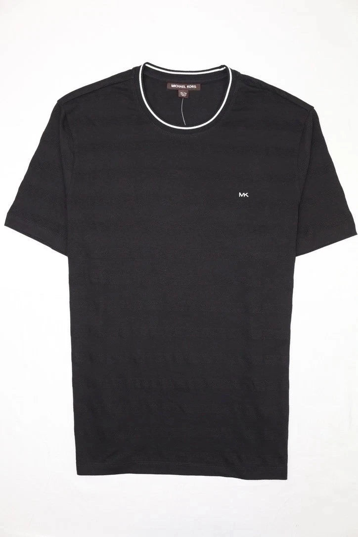 Michael Kors Mens T Shirt Black White L Crew Neck Jacquard Embroidery Striped