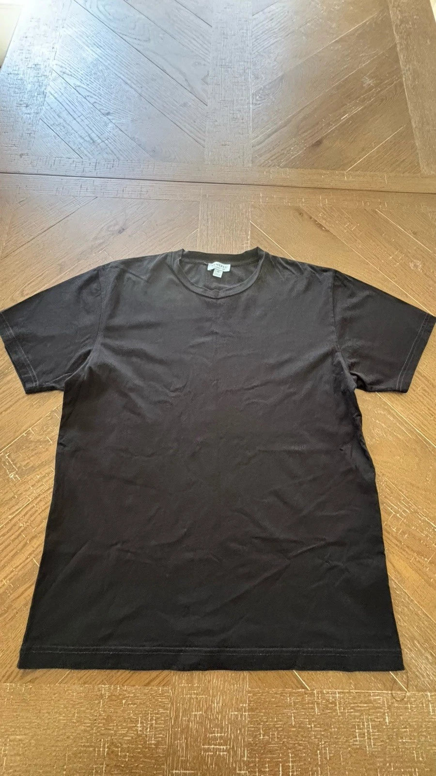 Sunspel Men's Medium Black Short Sleeve Classic Crew Neck T-Shirt