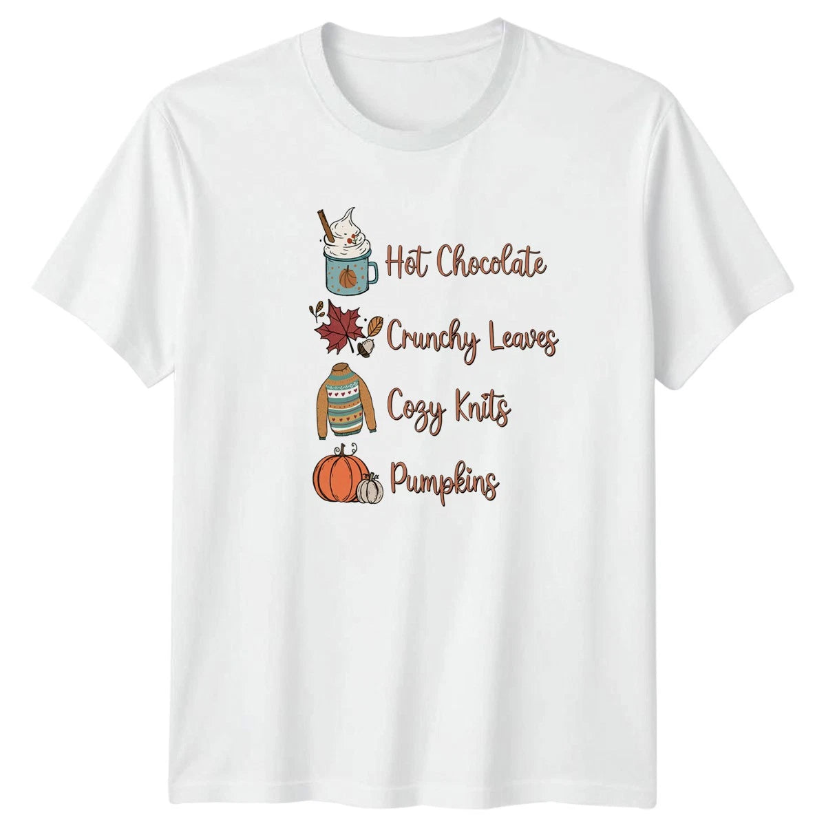 Hot Chocolate Crunchy Leaves Cozy Knits T-Shirt Autumn Aesthetic