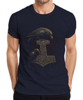Thor's Hammer with Raven Norse Mythology Viking Rune Art Men's T-Shirt