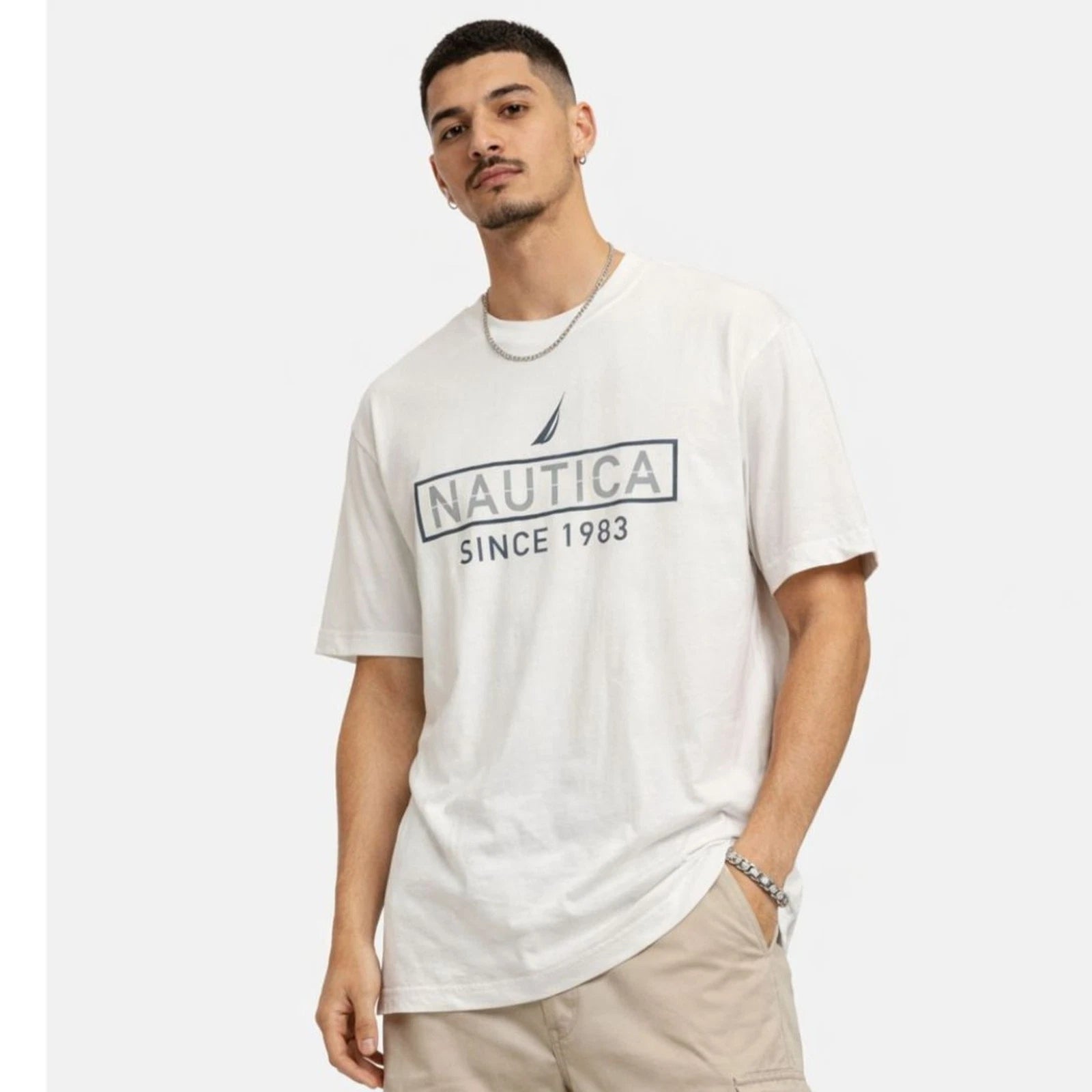 Nautica T-Shirt Men's Size XXL Big & Tall White Minimalist Travel Vacation NWT