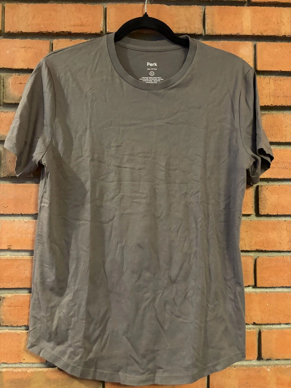 Perk Mens Small Gray 100% Peruvian Cotton Crew Neck T Shirt