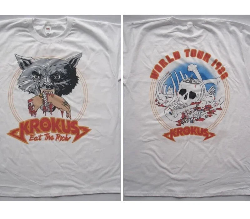 Krokus - Eat The Rich Tour '83 T-shirt 2 side White short sleeve tee