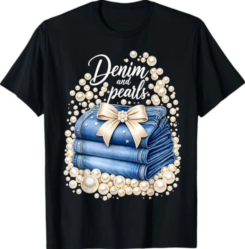 Denim with Pearls Mother’s Day Outfit for Stylish T-Shirt