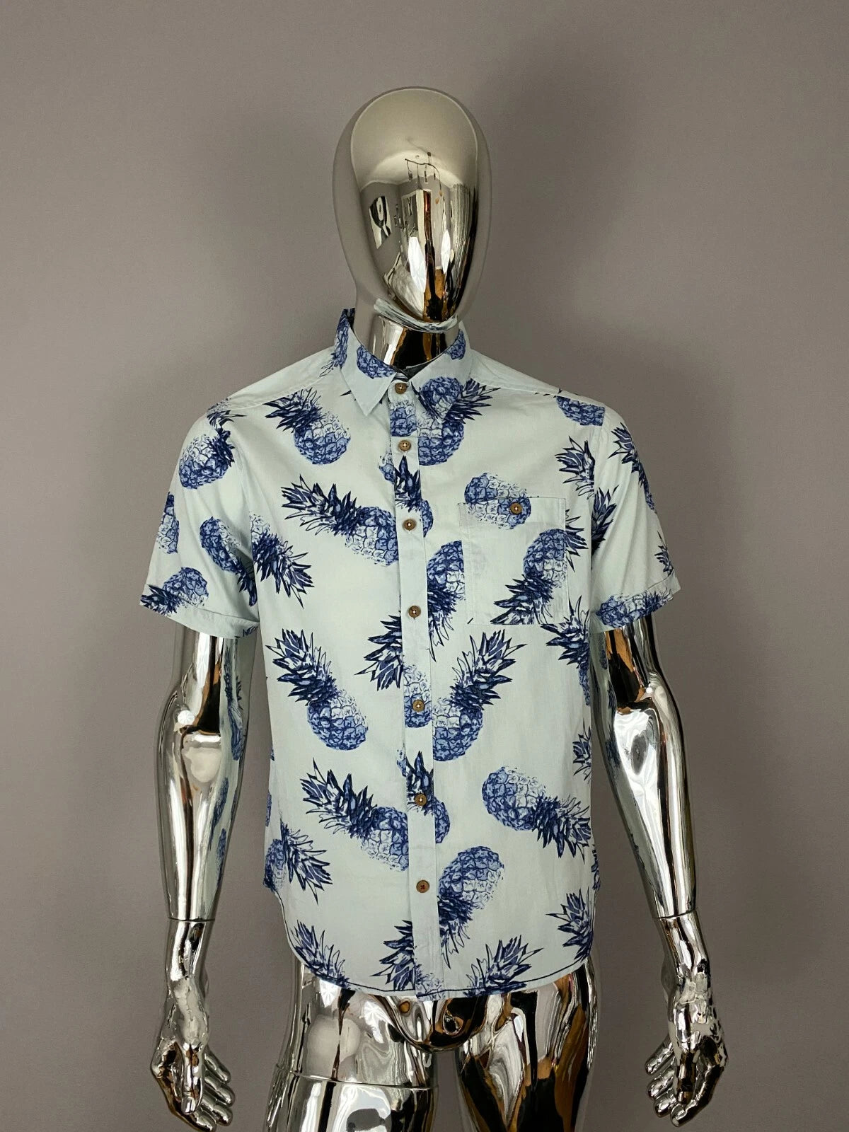 Burnside Blue Graphic Button Down Shirt Size S