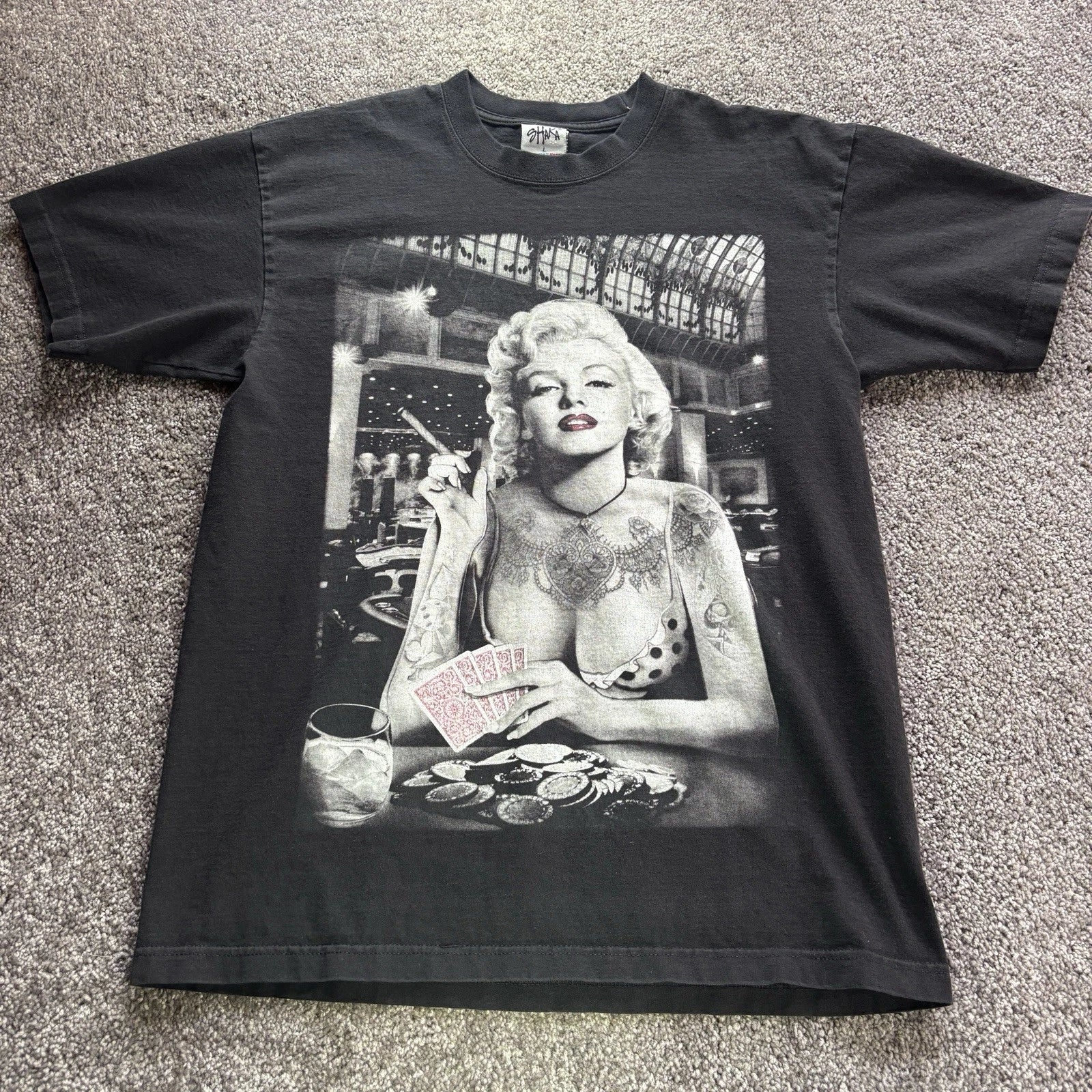 Shaka Wear Marilyn Monroe Poker Graphic T-Shirt Black Large Y2K Streetwear