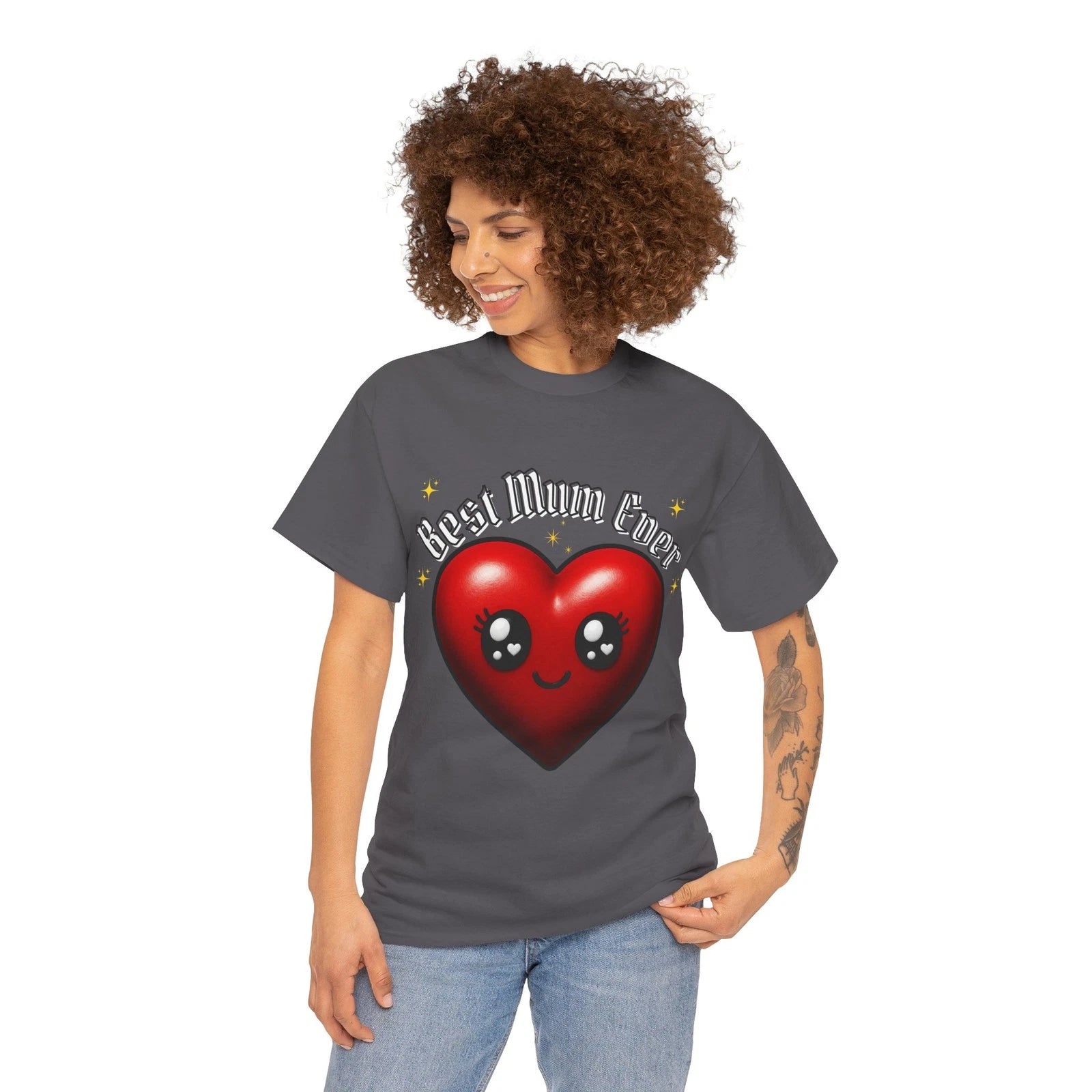 Best Mum Ever T-Shirt Cute Red Heart Graphic Tee for Mothers Day