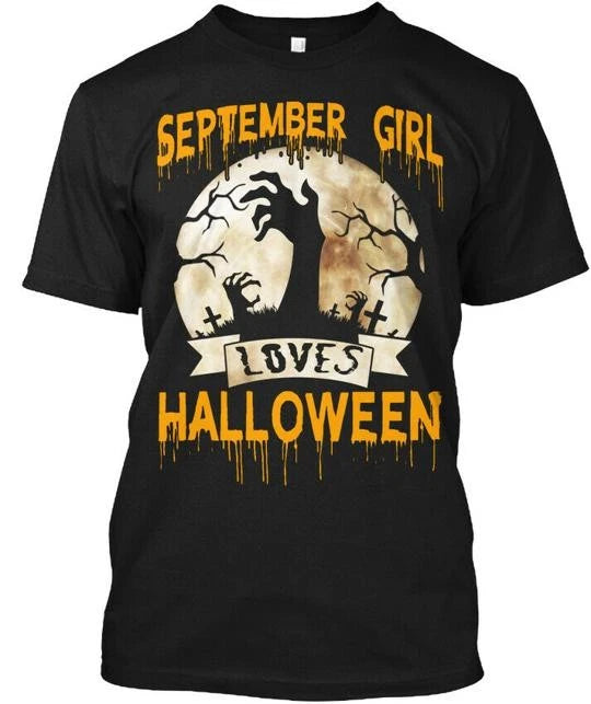 Fashionable September Girl Loves Halloween Zombie T-Shirt Made USA Size S to 5XL