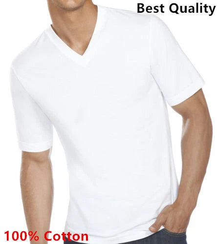 New 3 Pack Men's 100% Cotton Tagless V-Neck T-Shirt Undershirt Tee White S-XL
