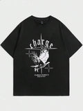 Goth Guys Eagle and Slogan Graphic Tee Dark Gothic Streetwear Aesthetic Unisex