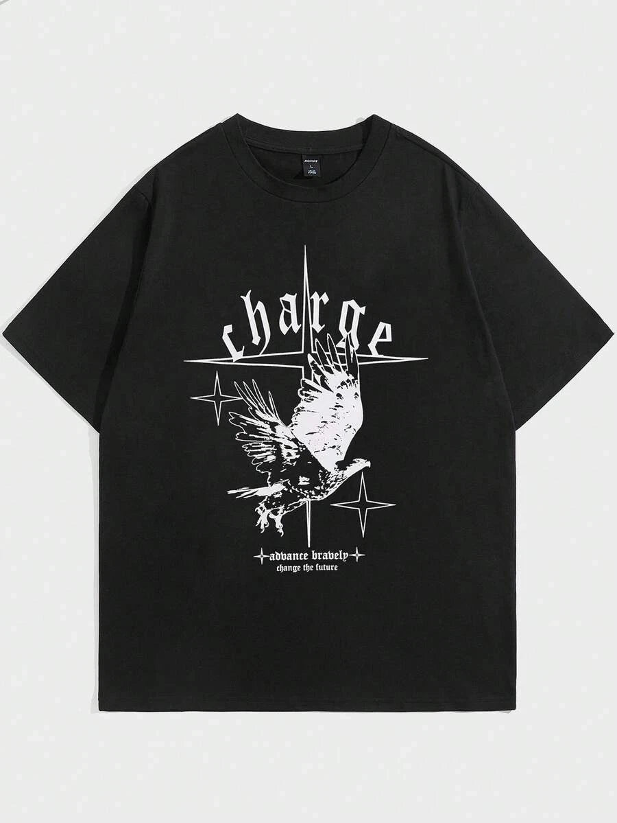 Goth Guys Eagle and Slogan Graphic Tee Dark Gothic Streetwear Aesthetic Unisex