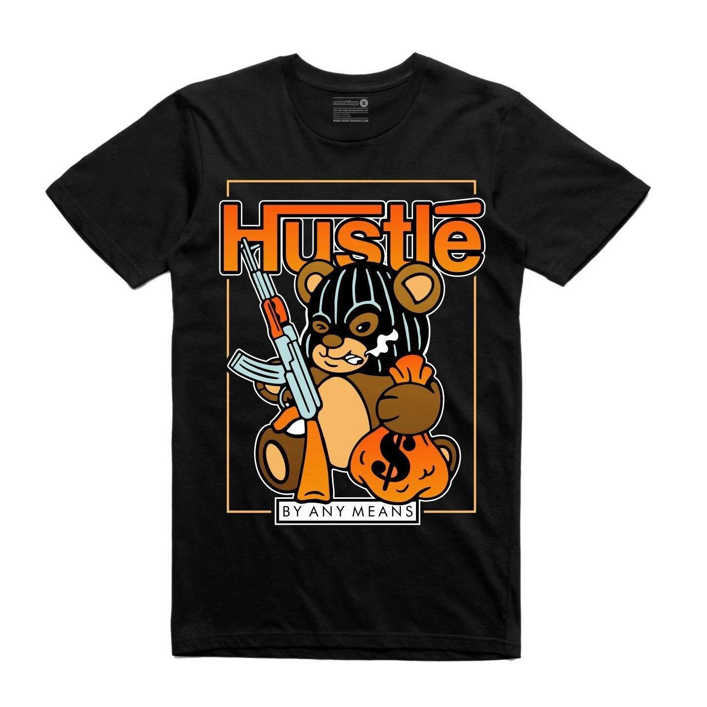 BRAND NEW Streetwear on Demand HUSTLE BY ANY MEANS BLACK Tee Shirt SMALL-3XLARGE