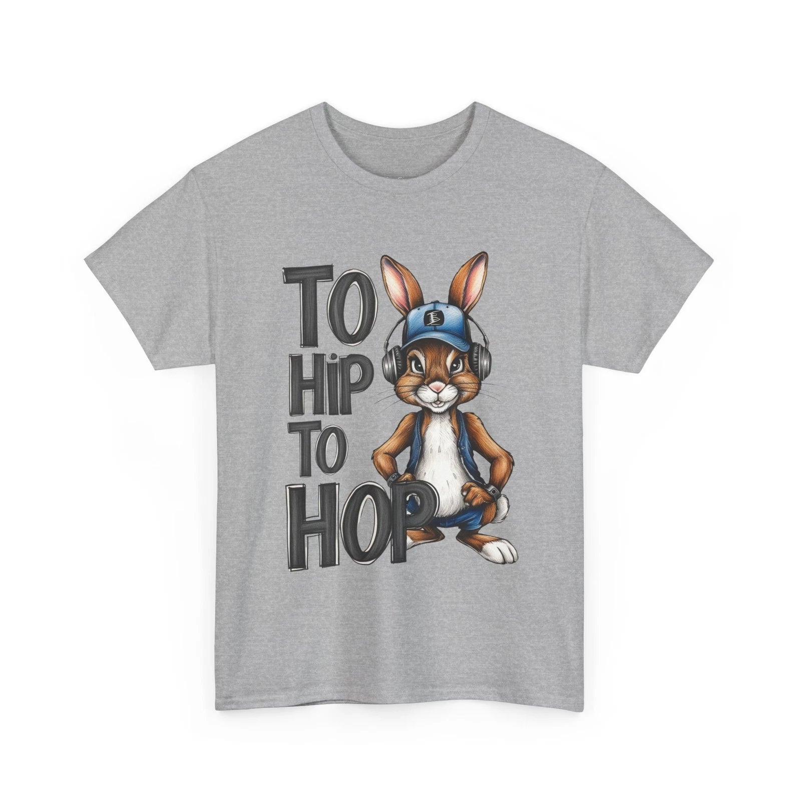 Too Hip to Hop Unisex Tee, Bunny with Cap Headphones Shirt, Cool Easter Top