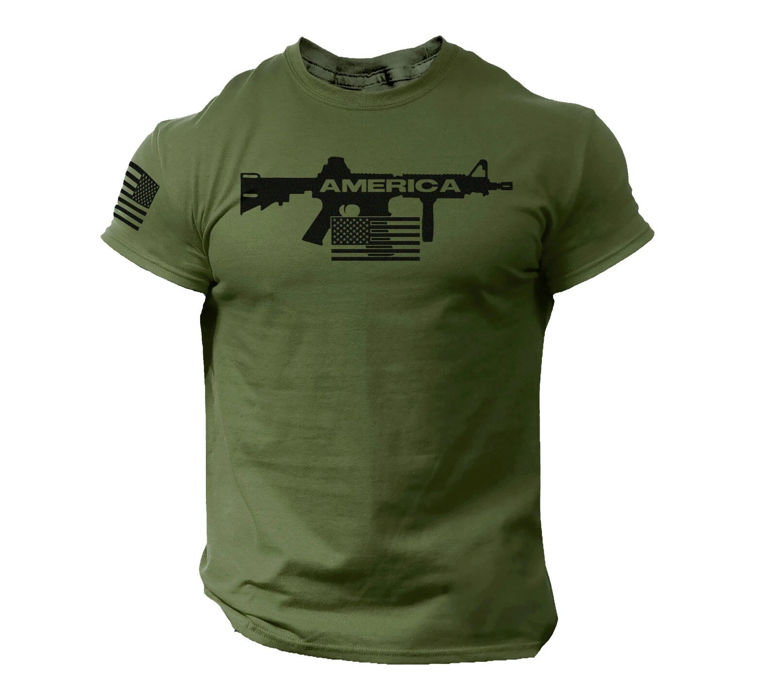 Men America Gun T Shirt US Flag 2nd Amendment Military Veteran  T-Shirt