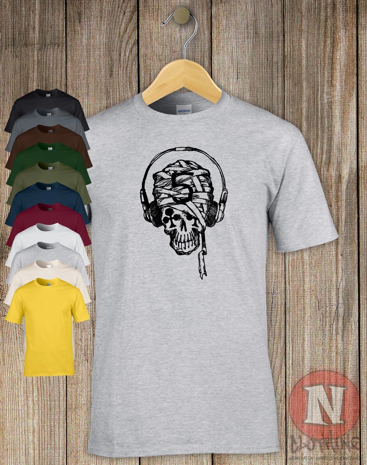 Grunge Skull headphones t-shirt classical tattoo festival wear cool tee