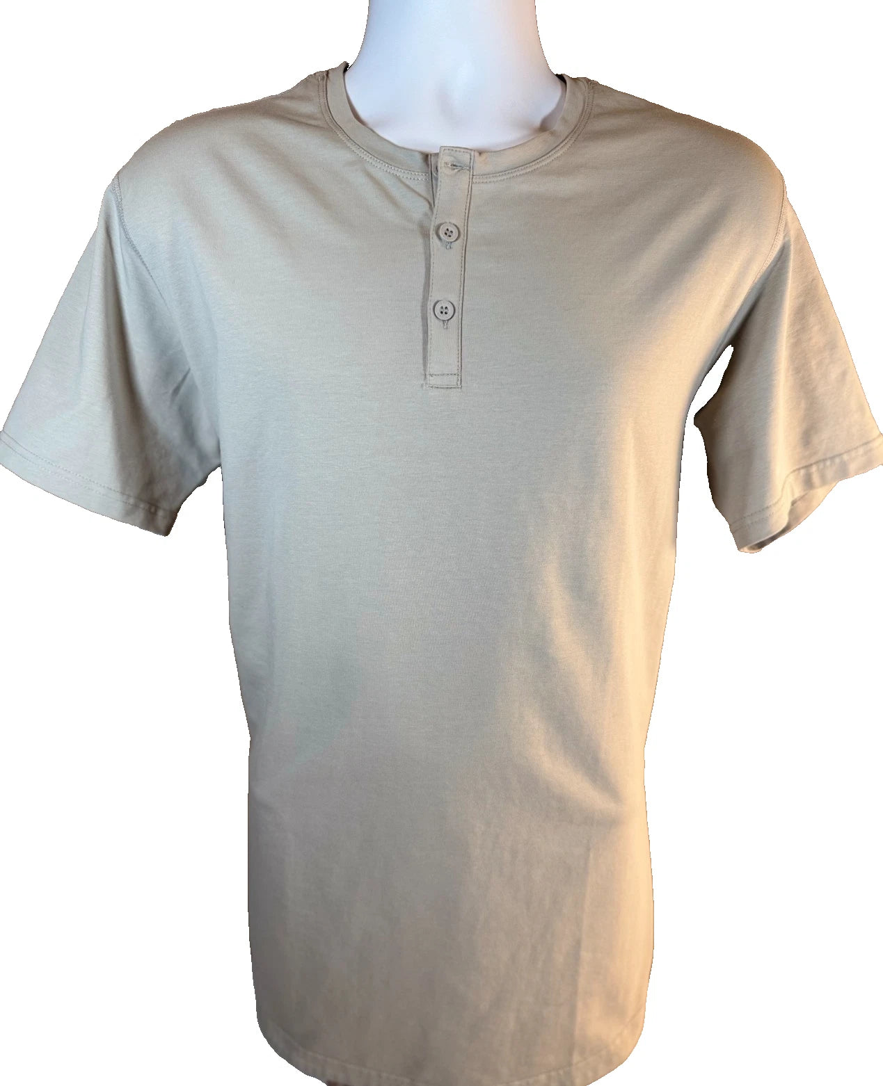 BYLT Premium Basics Lux Henley Shirt Mens L Ecru Short Sleeve Minimalist