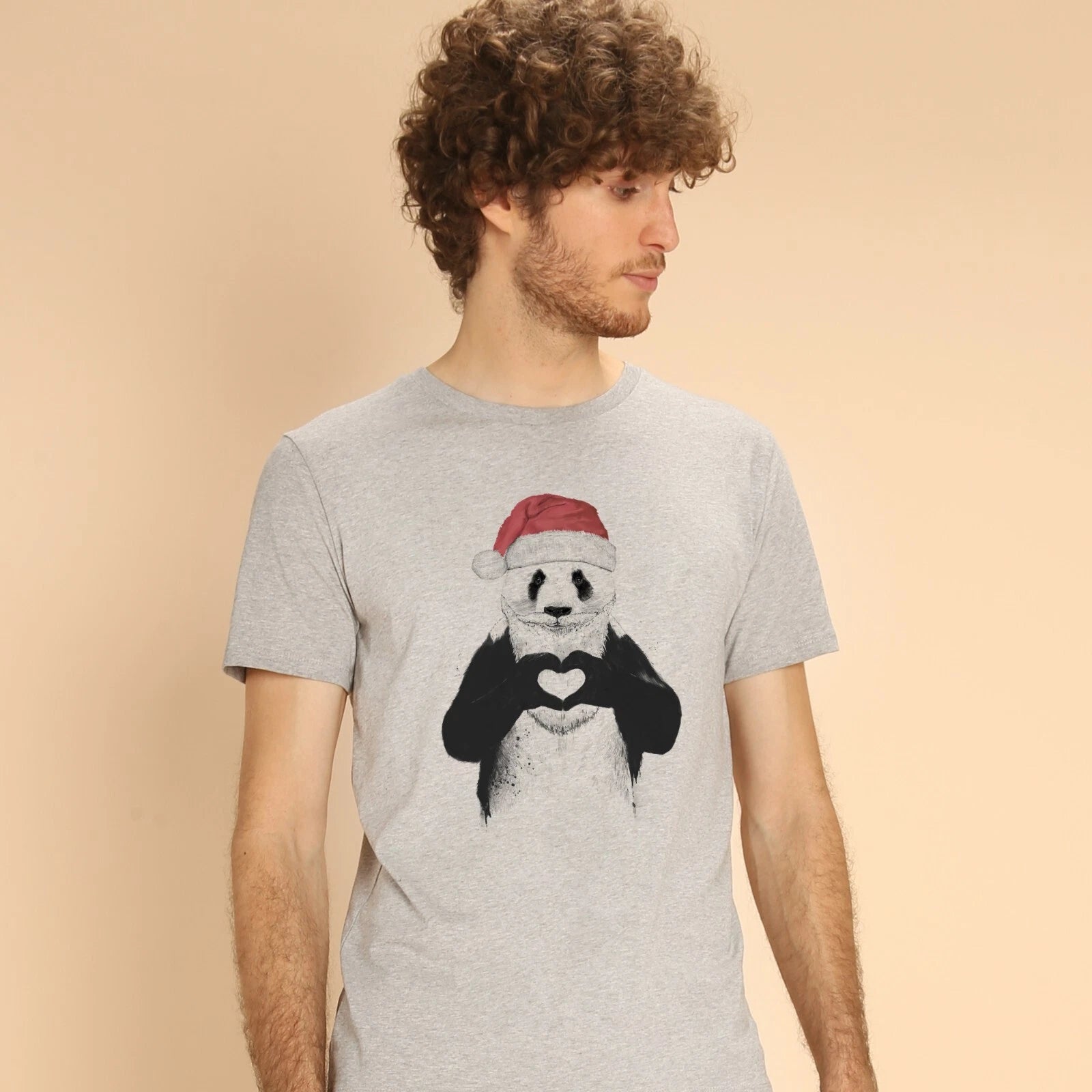 SANTA PANDA men's short sleeve t-shirt grey