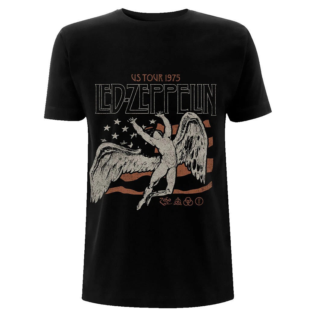 Led Zeppelin T-Shirt US Tour 1975 Rock Band New Black Official