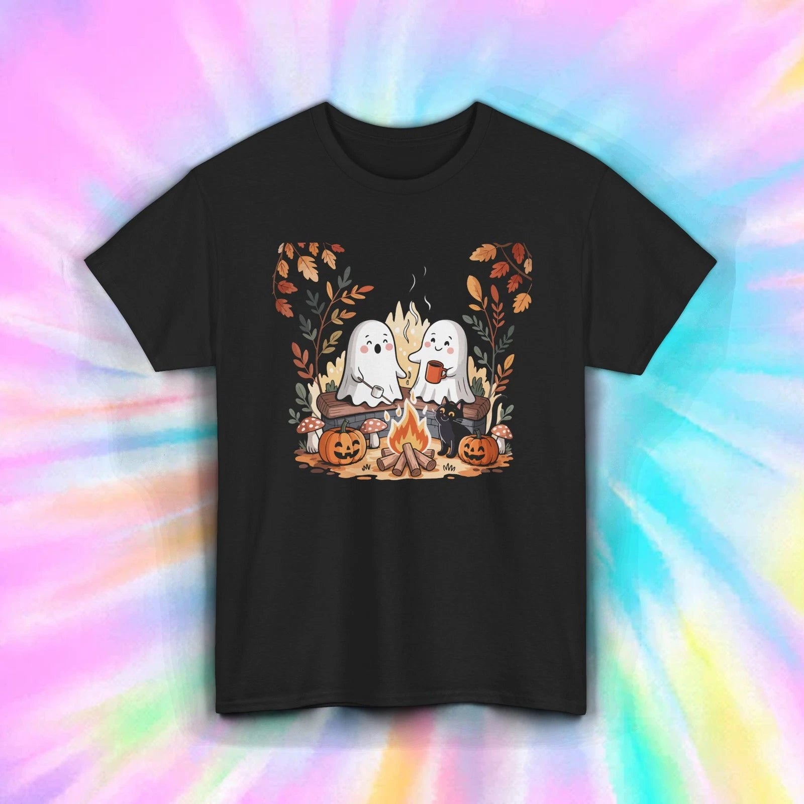 Cozy Halloween Ghost Campfire Shirt | Fall Bonfire Spooky Season Aesthetic Tee