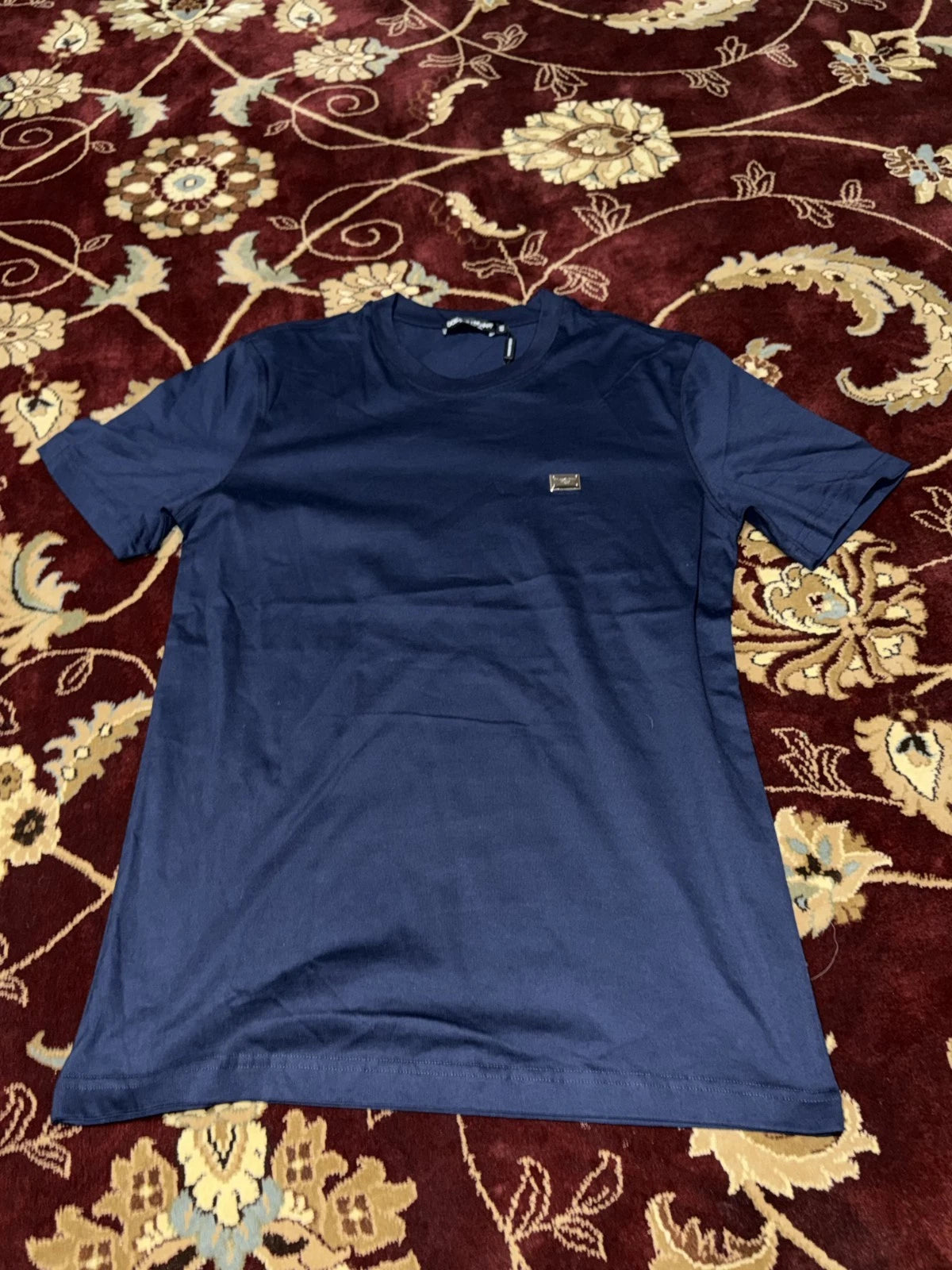 Dolce & Gabbana Light Blue Cotton Badge Logo T-Shirt Size 48 Medium/Large
