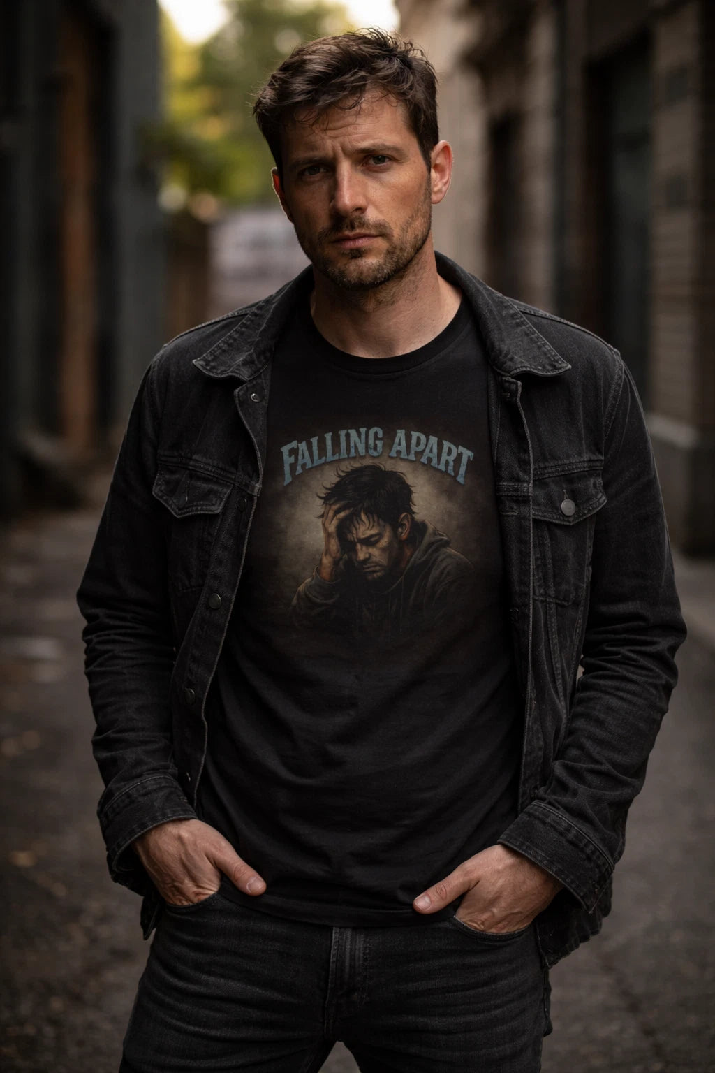 Falling Apart Distressed Portrait Unisex T-Shirt | Grunge, Moody Artwork Tee